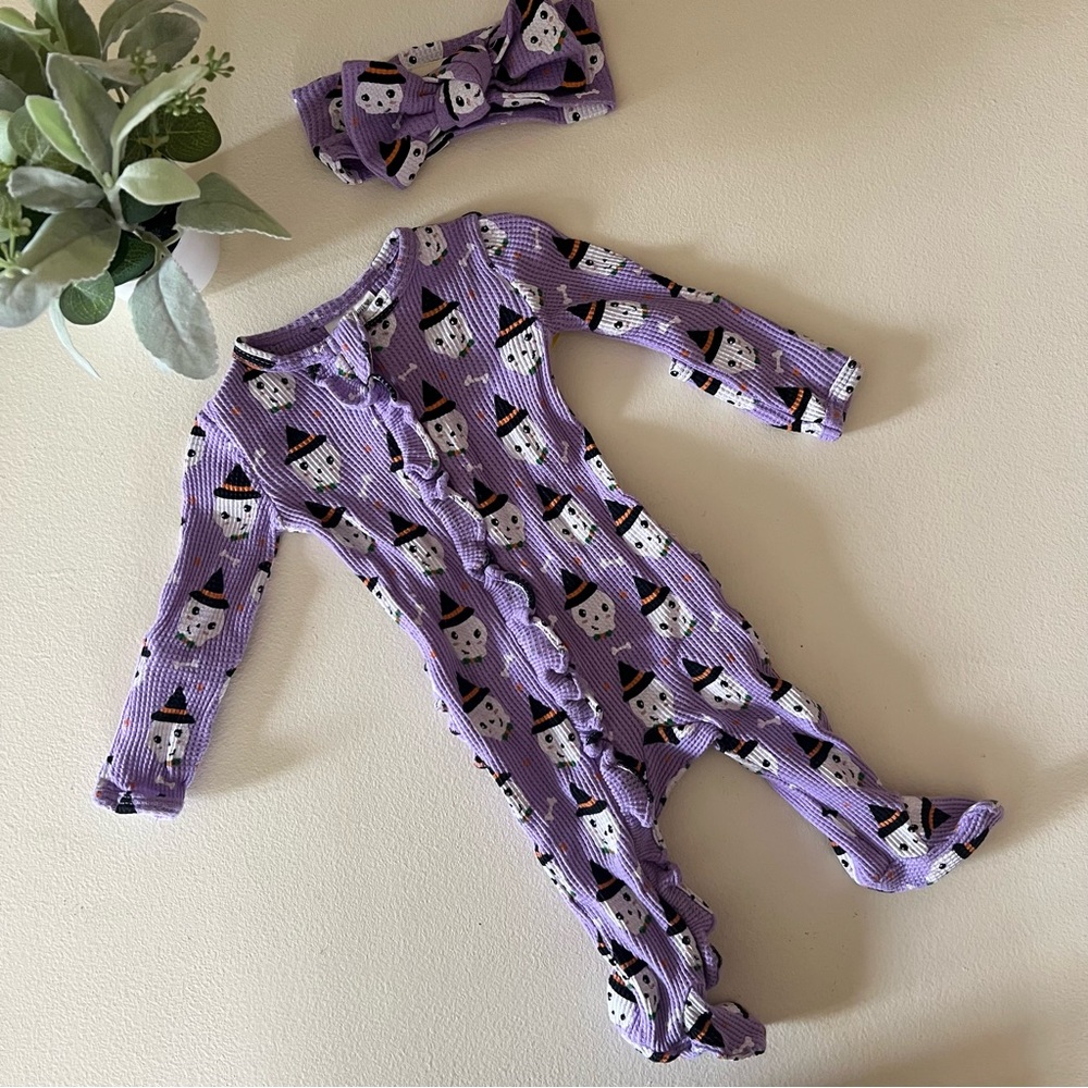 Organic Waffle Ruffle Zip Footie, Spooky